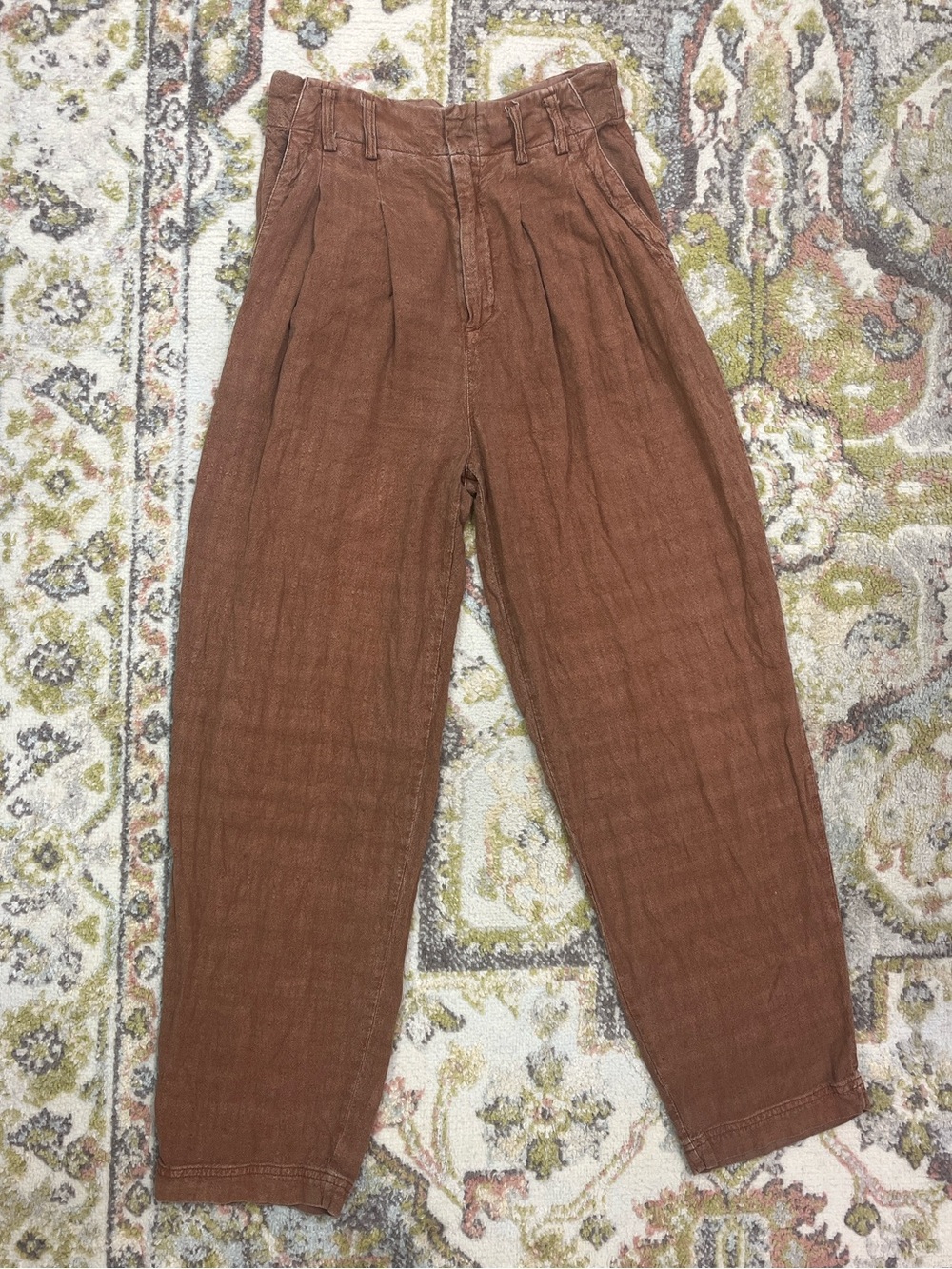 Free People Size 0 Brown Linen Blend Wide Leg Pants High Rise Relaxed Fit